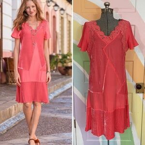 Sundance Rosalind Velvet Silk Shift Dress Poppy Pink Romantic Patchwork Sz 12 🧡🎀